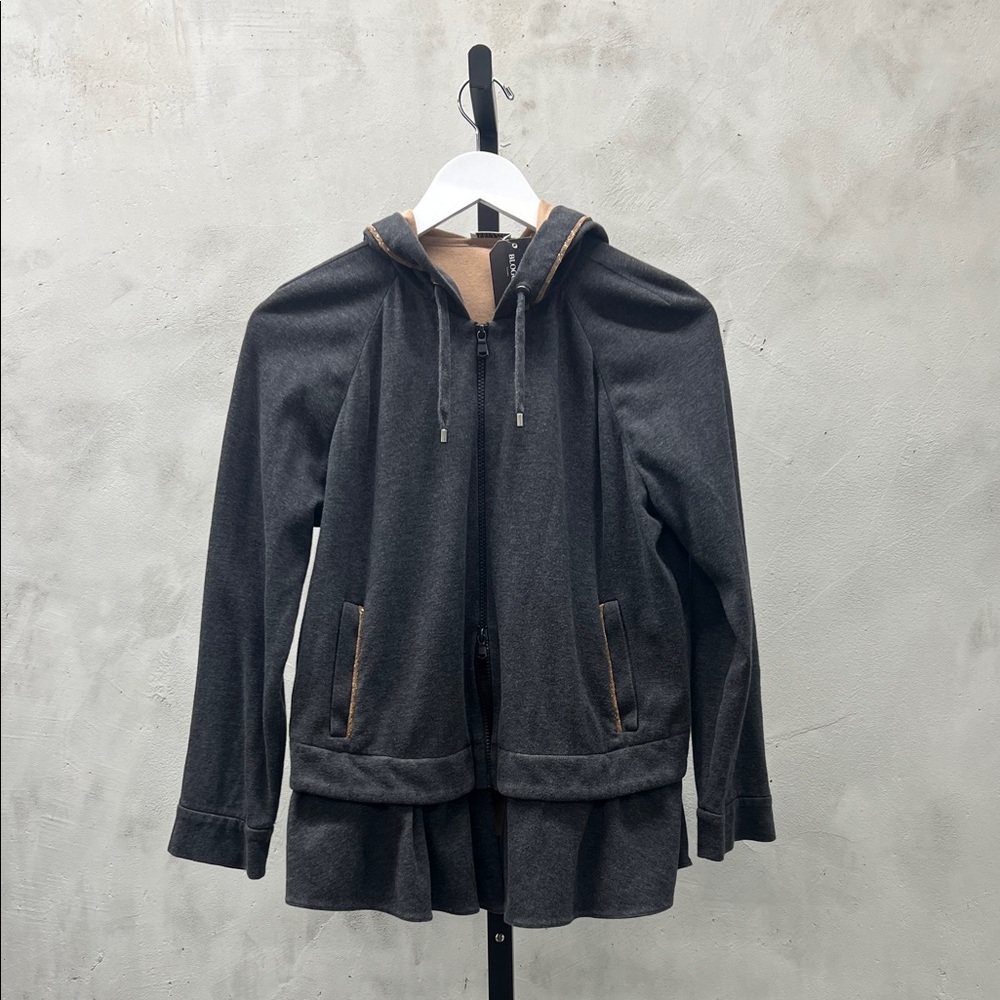 Brunello Cucinelli Dark Gray Raincoat with Tan Details